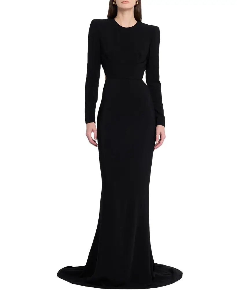 Stella McCartney Strong-Shoulder Backless Trumpet Gown