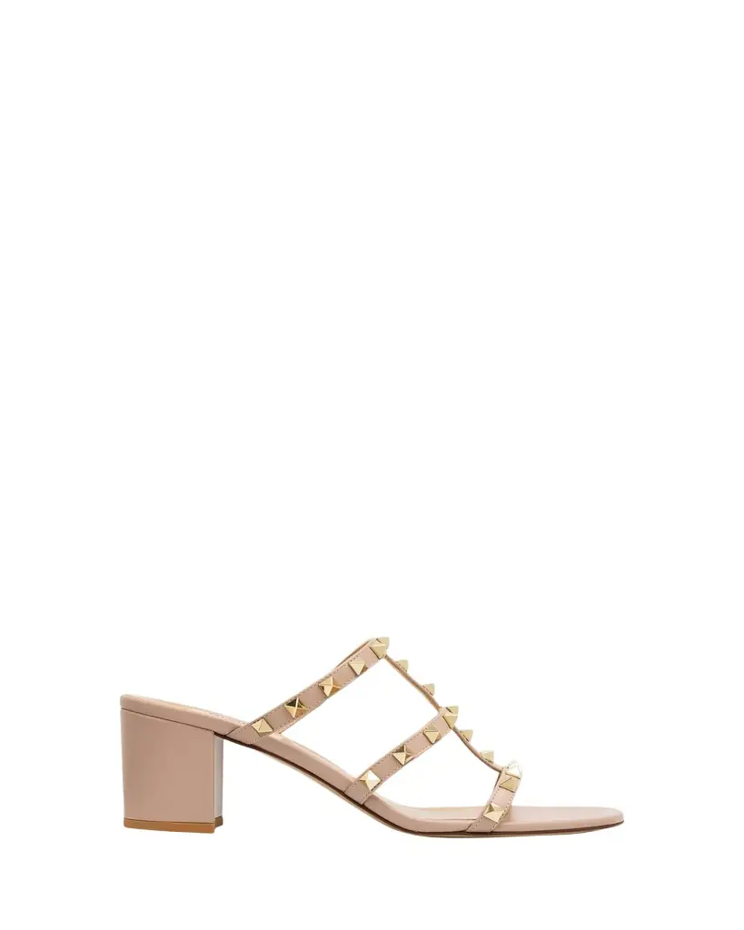 Valentino Garavani 60mm Rockstud Caged Block-Heel Slide Sandals