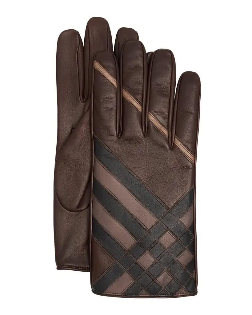 Burberry Men 's Intarsia Check Leather Gloves