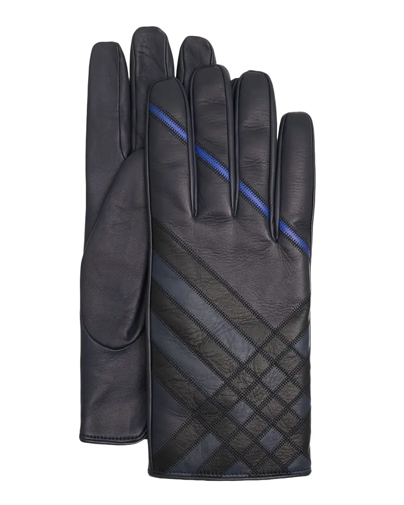 Burberry Men 's Intarsia Check Leather Gloves