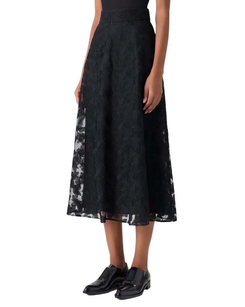 Akris Butterfly Embroidered Midi Circle Skirt