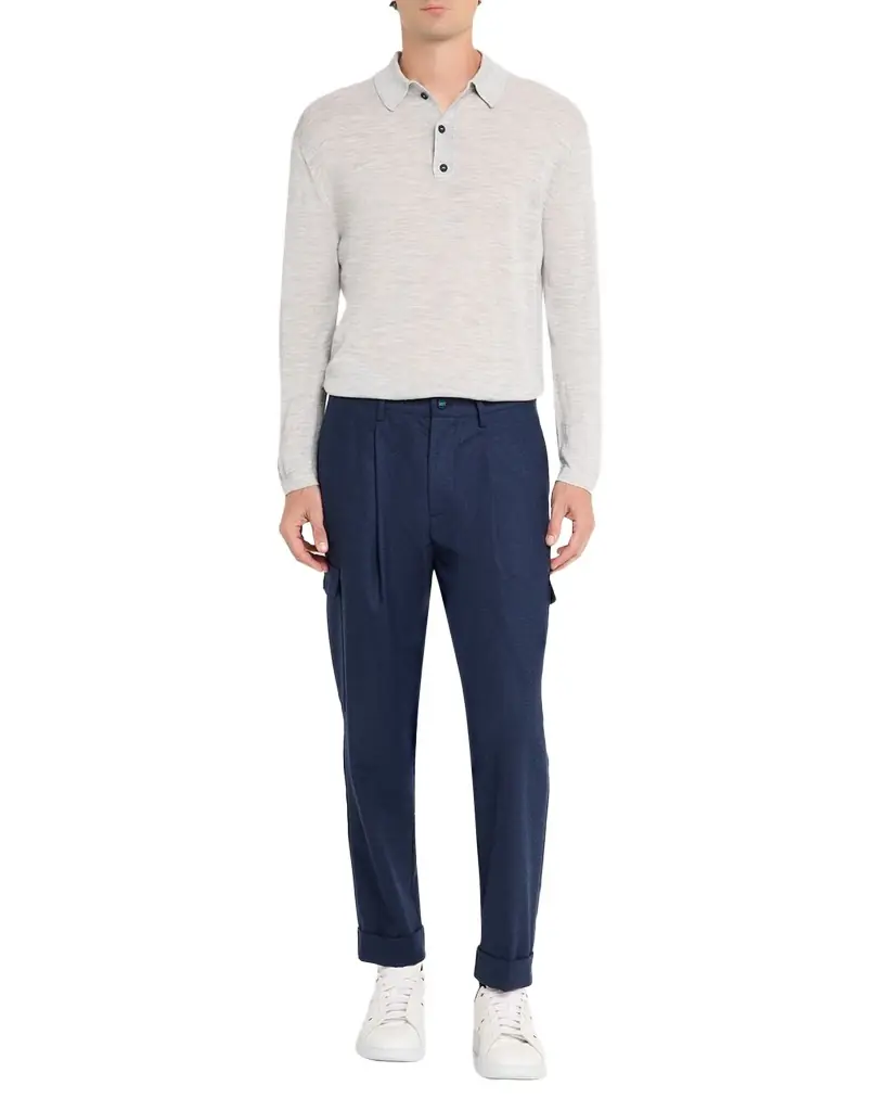 KNT Men 's Wool and Silk Long-Sleeve Polo Shirt