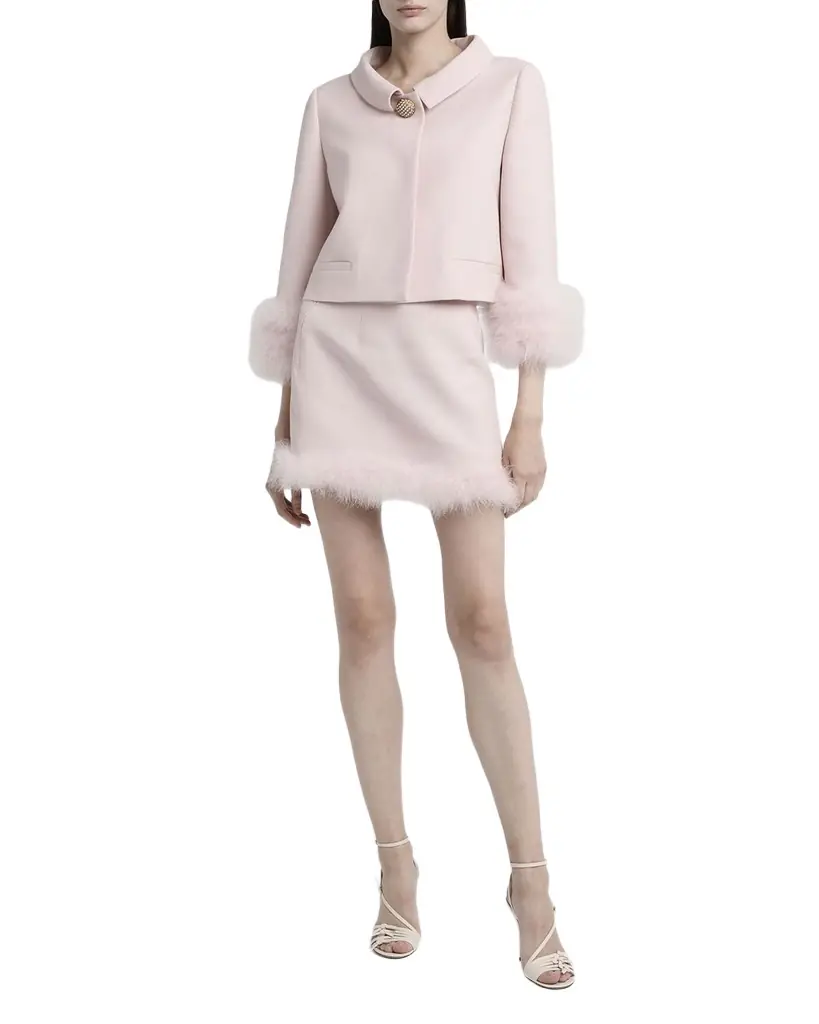 Valentino Garavani Feather-Trim Crepe Couture Jacket
