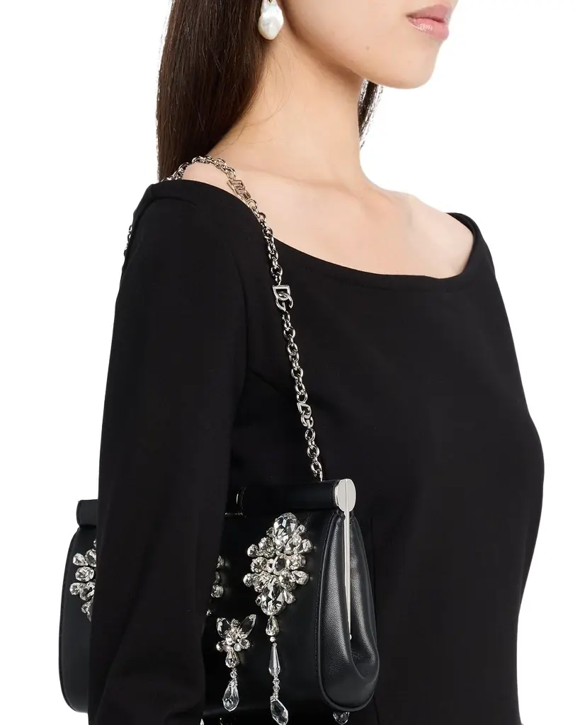 Dolce & Gabbana Marlene Crystal-Embellished Leather Shoulder Bag