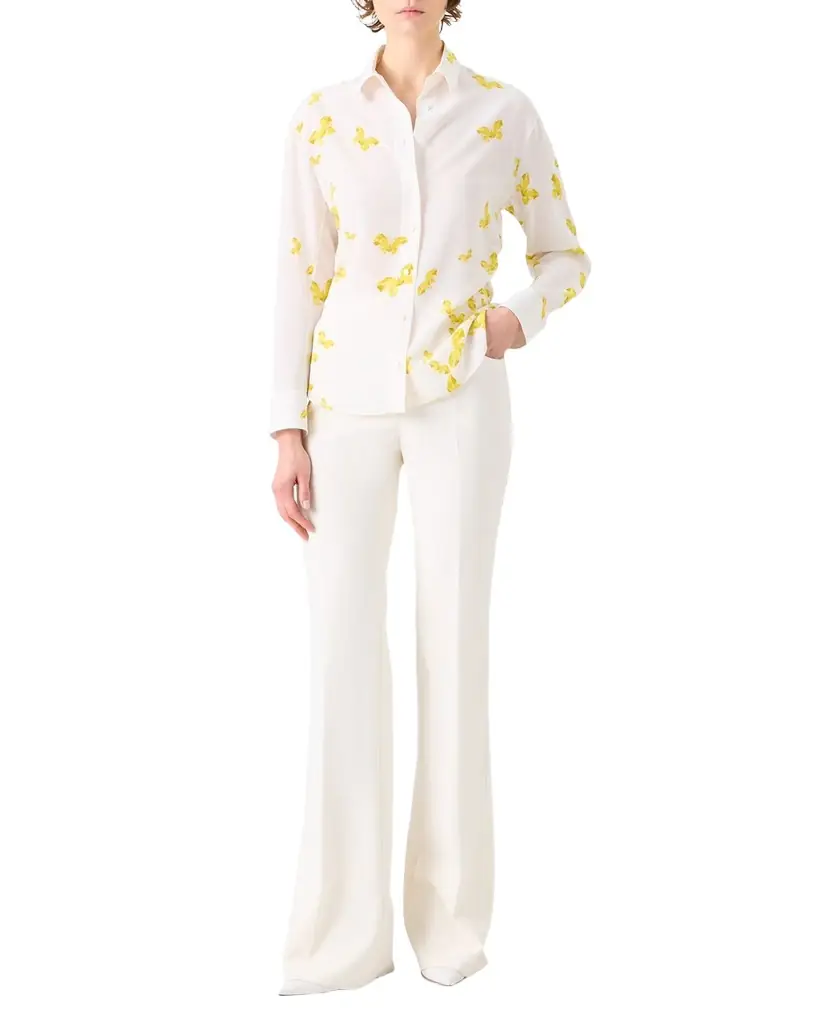 Akris Butterfly-Print Silk Crepe De Chine Button-Down Shirt