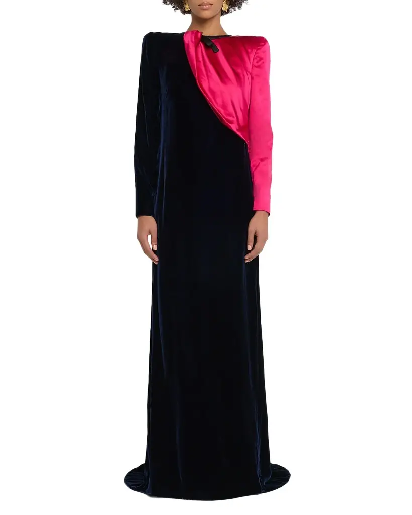 Valentino Garavani Velvet And Satin Strong-Shoulder Gown