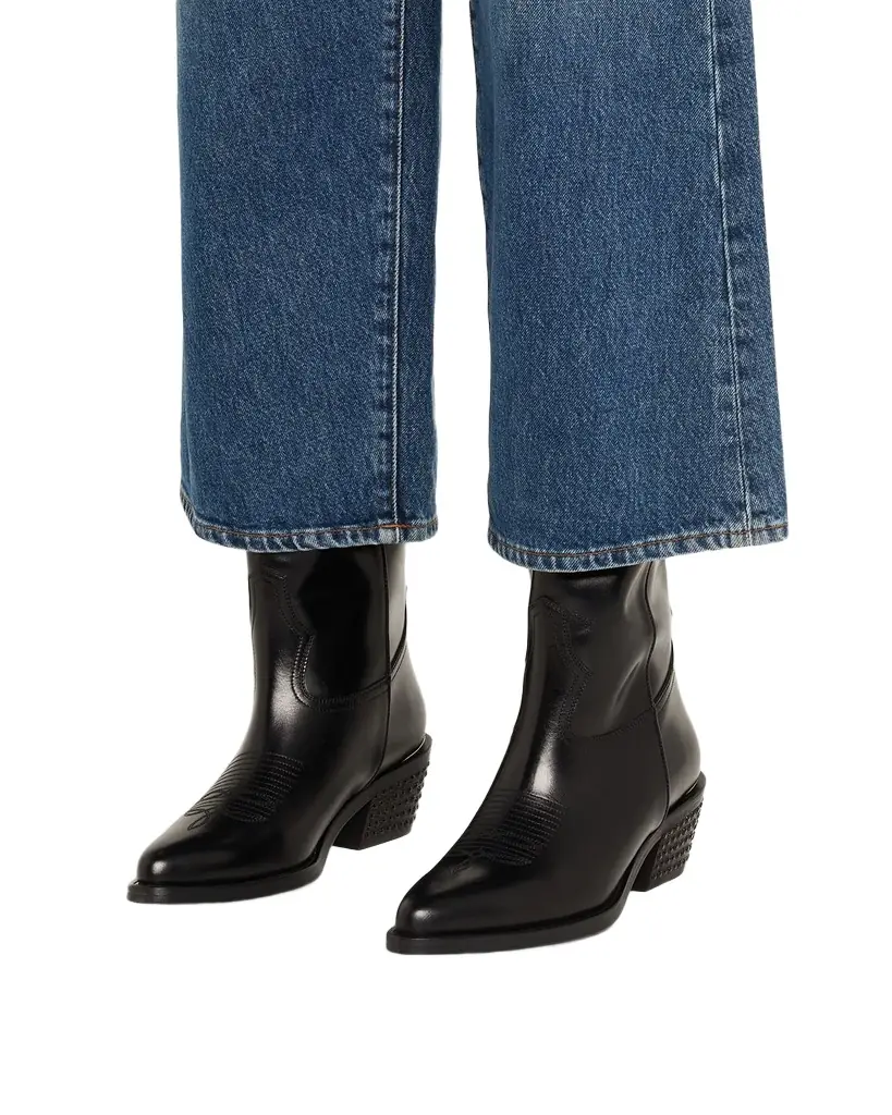 Partlow Sharon Leather Cowboy Boots with Crystal-Embellished Heel