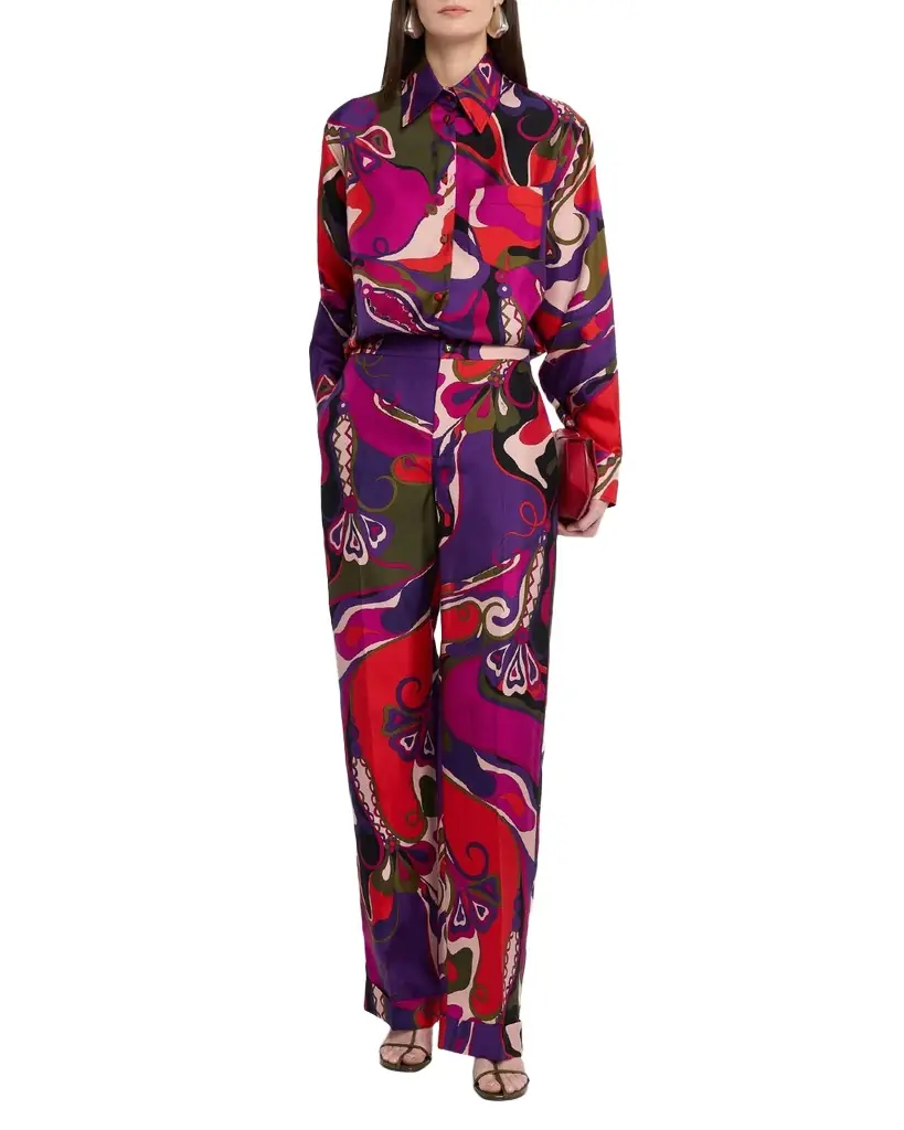 Pucci Orchidee-Print Silk Straight-Leg Pants