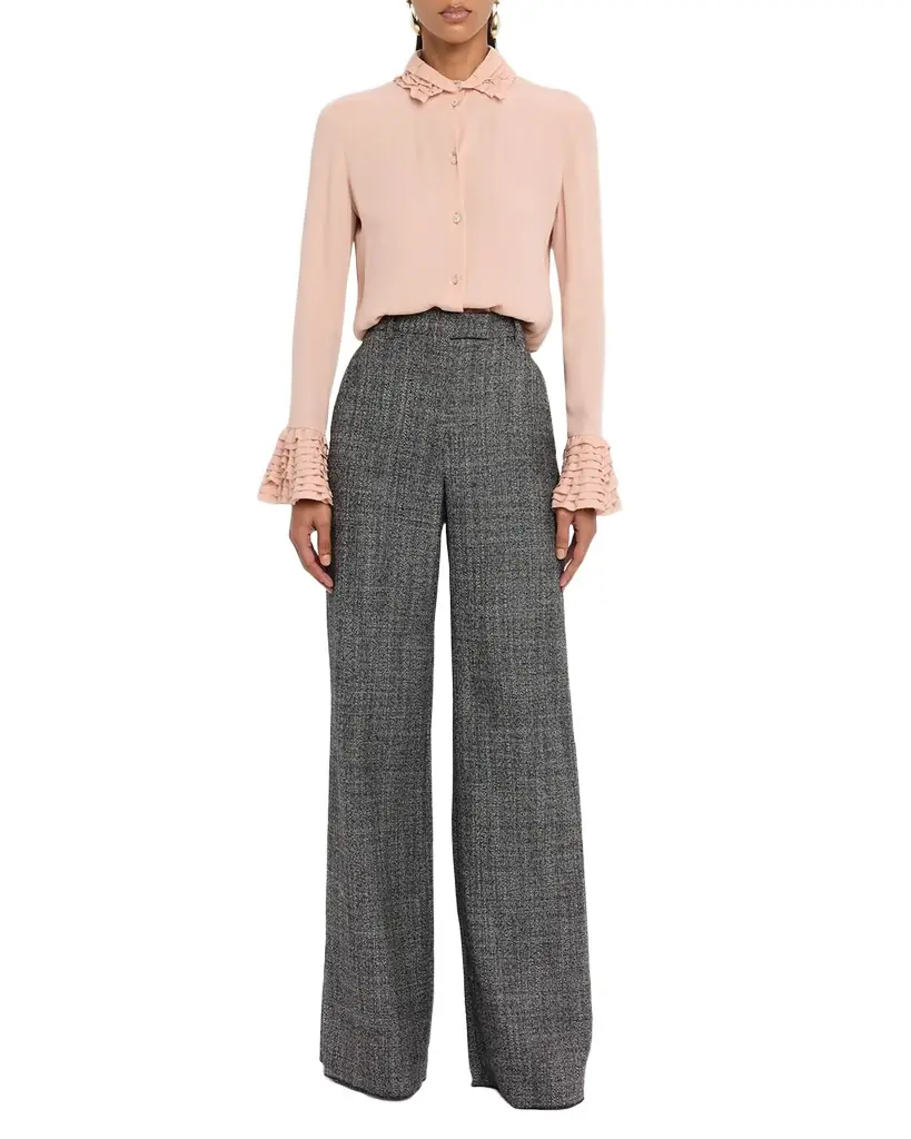 Valentino Garavani Textured Wool Wide-Leg Pants