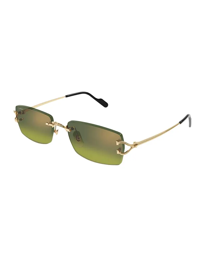 Cartier Men 's Rimless Metal C-Hinge Rectangle Sunglasses