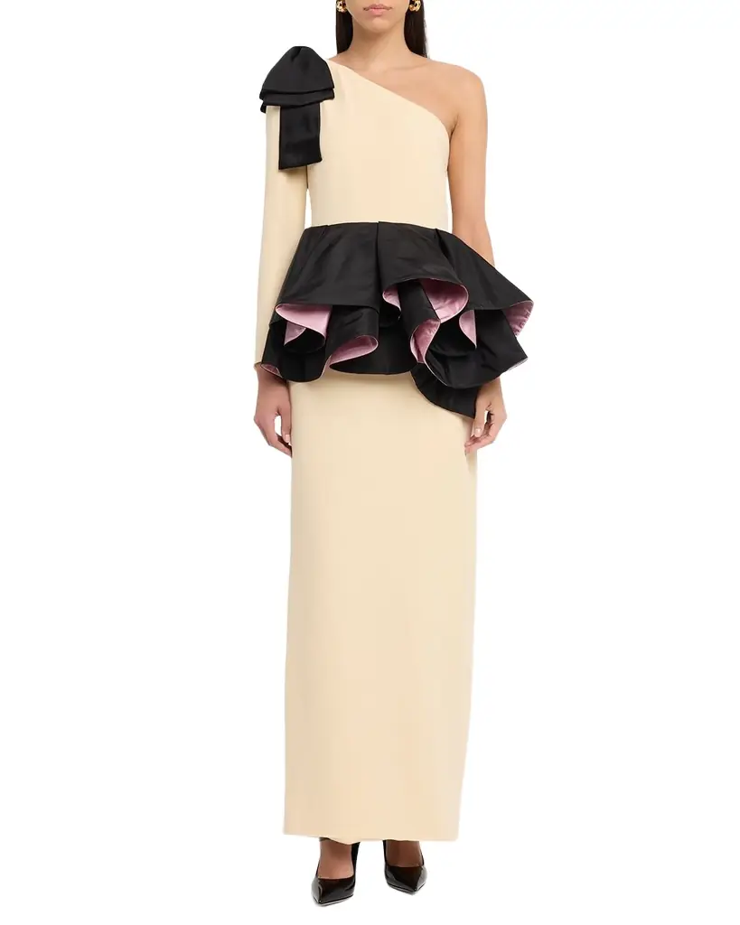 Valentino Garavani One-Shoulder Peplum Column Gown