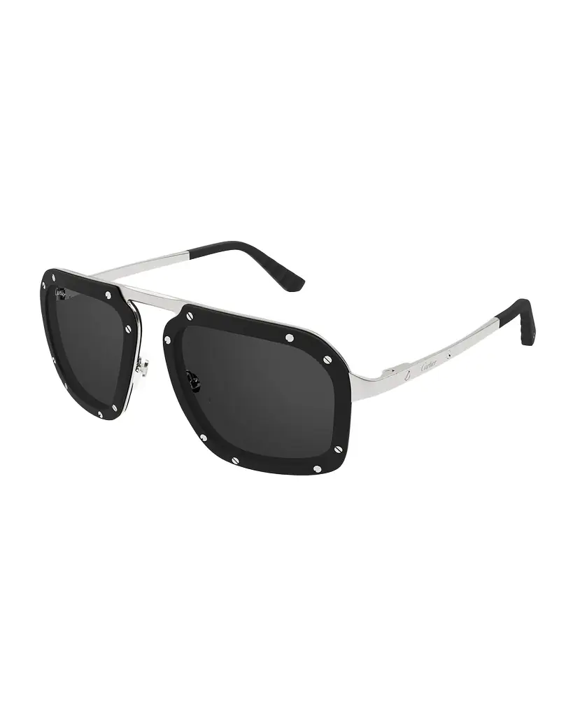 Cartier Men 's Oversized Metal Rectangle Sunglasses