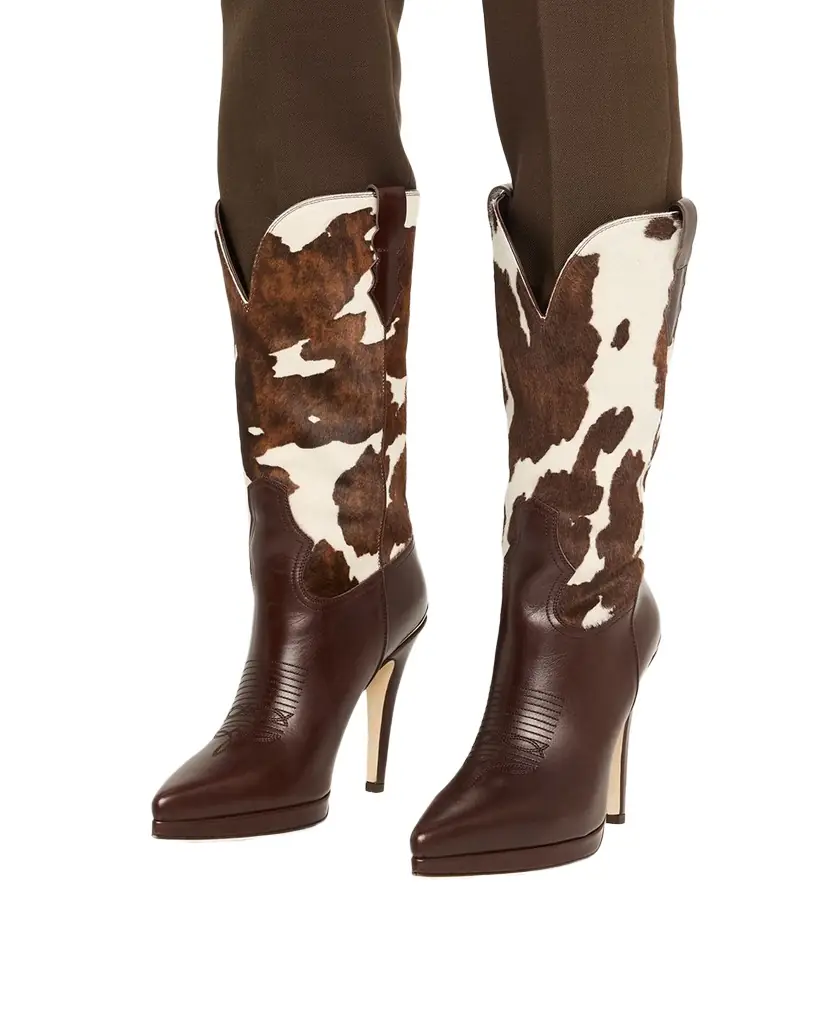 Partlow Izzie Spotted Pony Hair and Leather Stiletto Cowgirl Boots