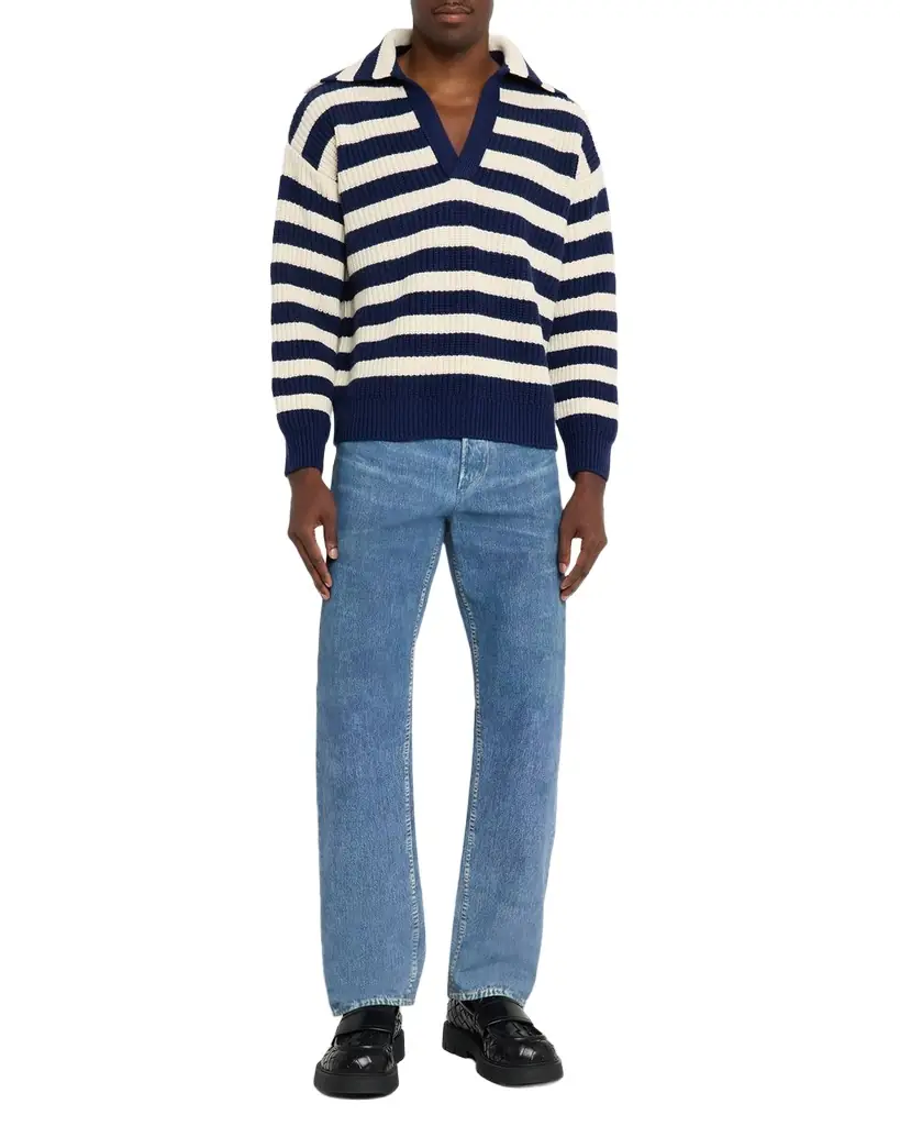 Bottega Veneta Men 's Wool and Cashmere Stripe Knit Johnny-Collar Sweater
