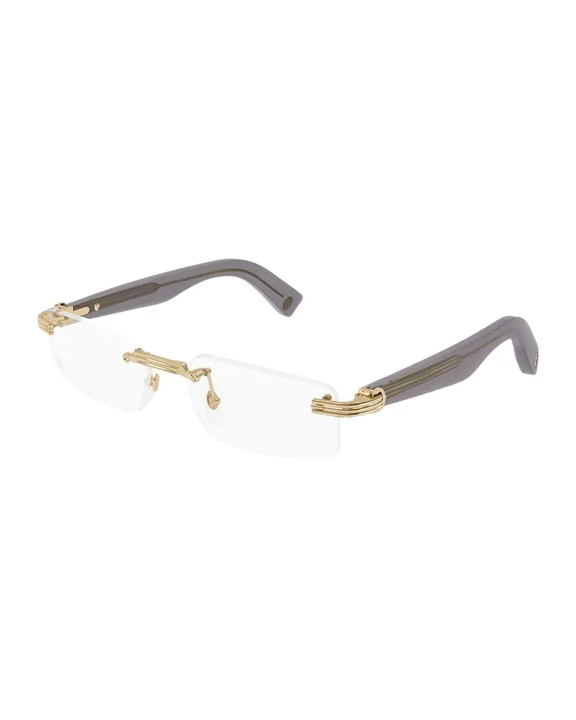Cartier Men 's Rimless Rectangle Acetate & Metal Optical Glasses