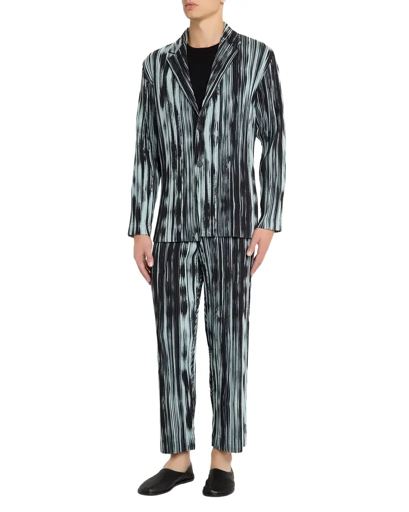 Homme Plisse Issey Miyake Men 's Brushstroke Stripe Pleated Bl