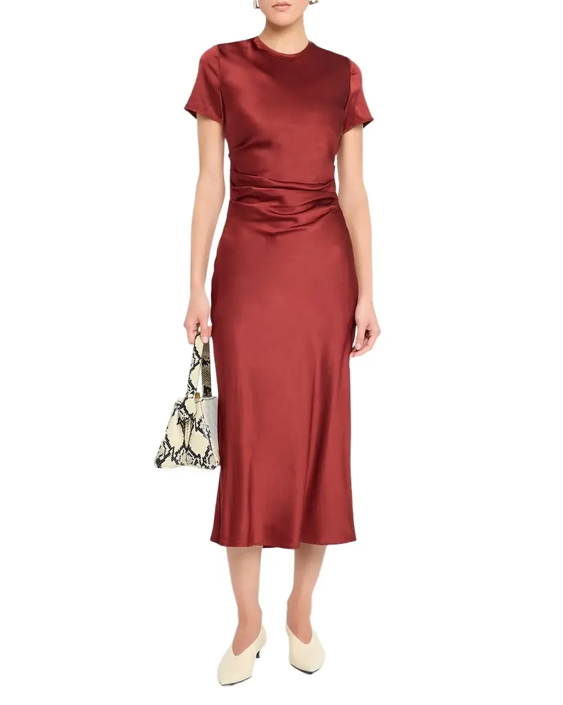 STAUD Marcel Silk Midi Dress