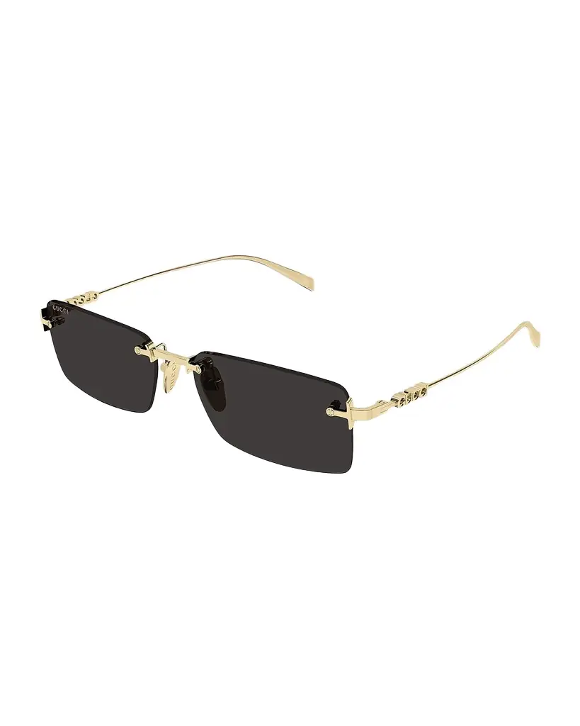 Gucci Block 56mm Rimless Rectangular Metal Sunglasses