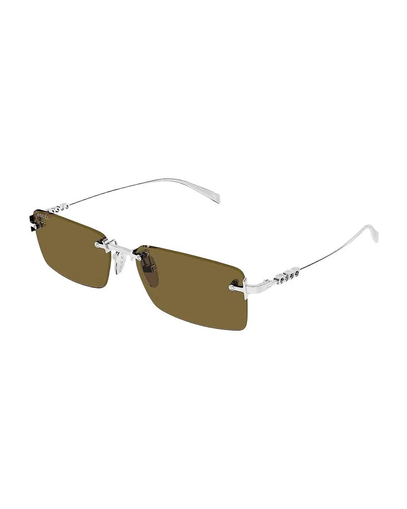 Gucci Men 's Block 56mm Rimless Rectangular Metal Sunglasses