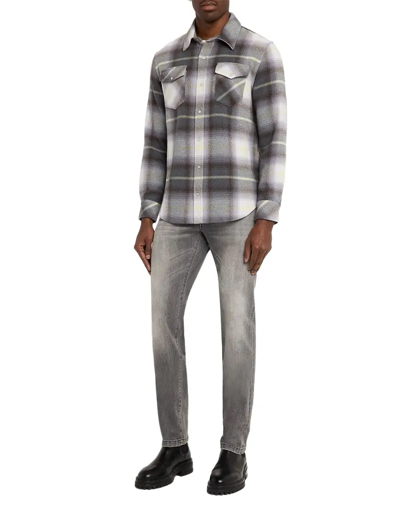 God 's True Cashmere Men 's Cashmere Degrade Plaid Two-Pocket Button-Down Shirt