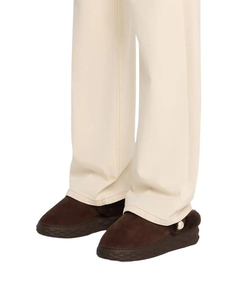 Jimmy Choo Suede and Shearling Maxi-Sole Flat Mules