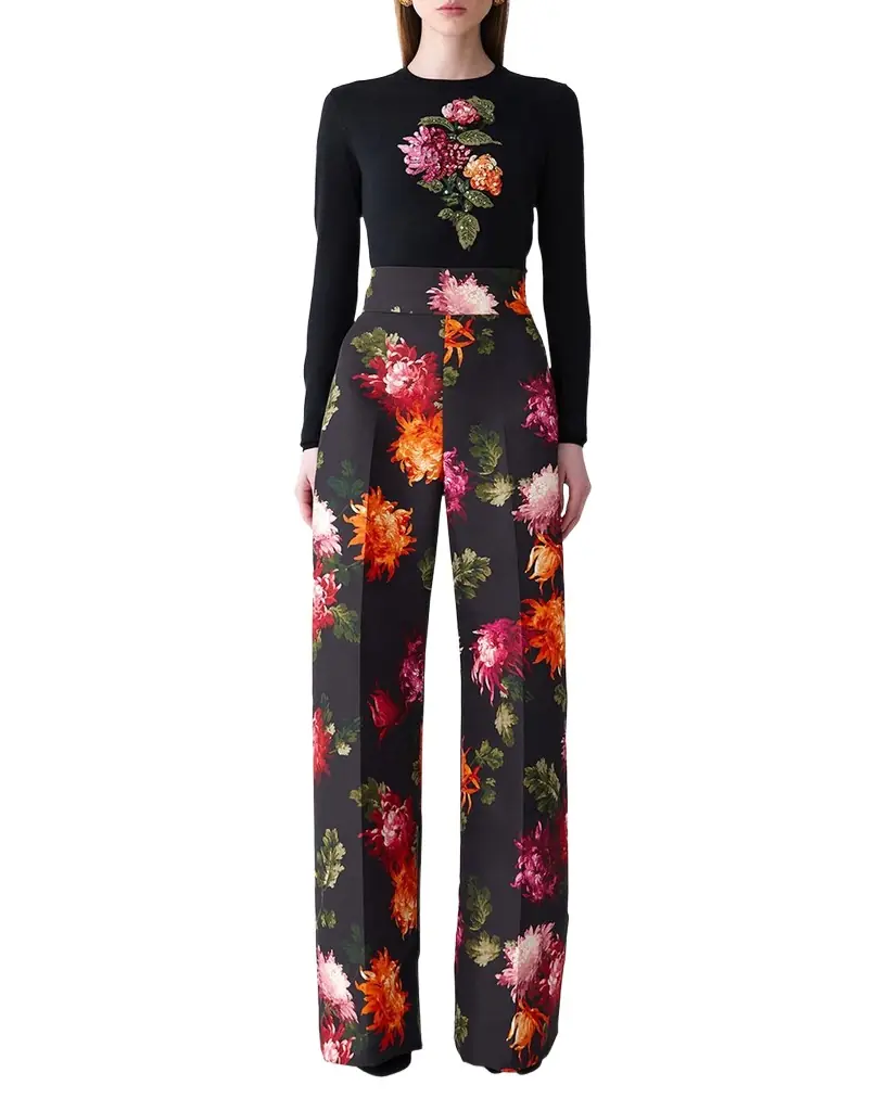 Carolina Herrera Diane Floral-Print Wide-Leg Pants