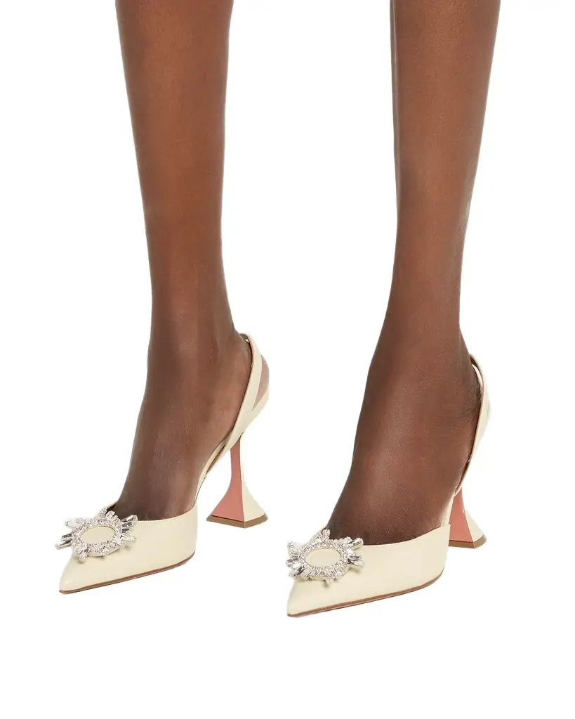 Amina Muaddi 95mm Begum Leather Crystal Slingback Pumps