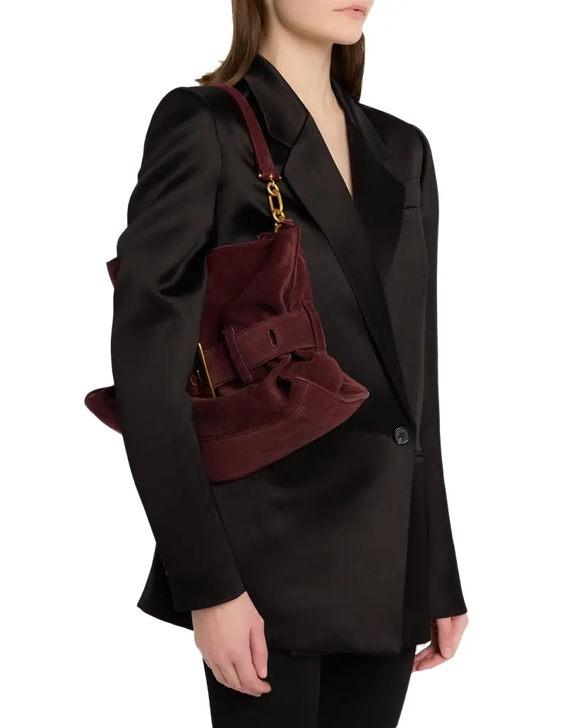Balmain Anthem Medium Shoulder Bag in Suede
