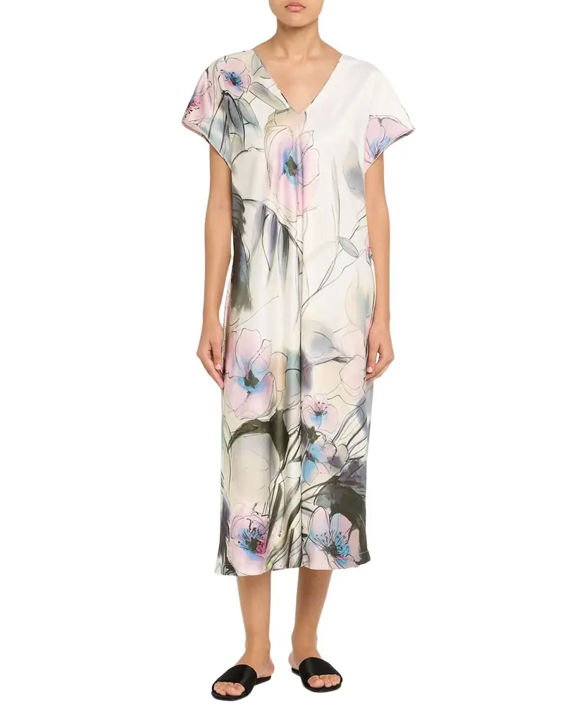 Natori Hiyaku Floral-Print Charmeuse Caftan