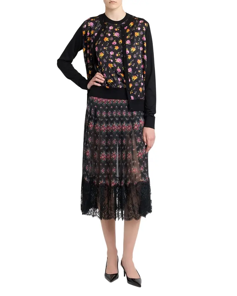 Dolce & Gabbana Small Rose Bouquets-Print Satin Cardigan