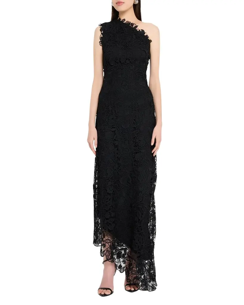Monique Lhuillier Asymmetric Guipure Lace One-Shoulder Fown