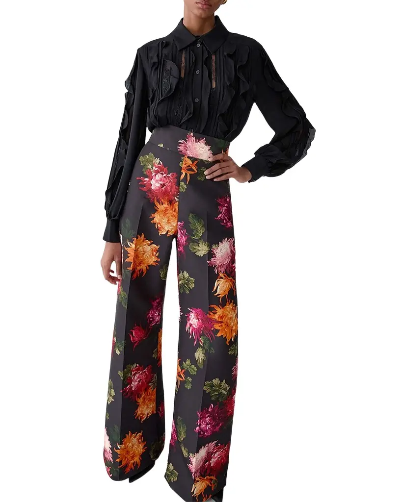 Carolina Herrera Ruffle Lace-Embroidered Silk Blouse