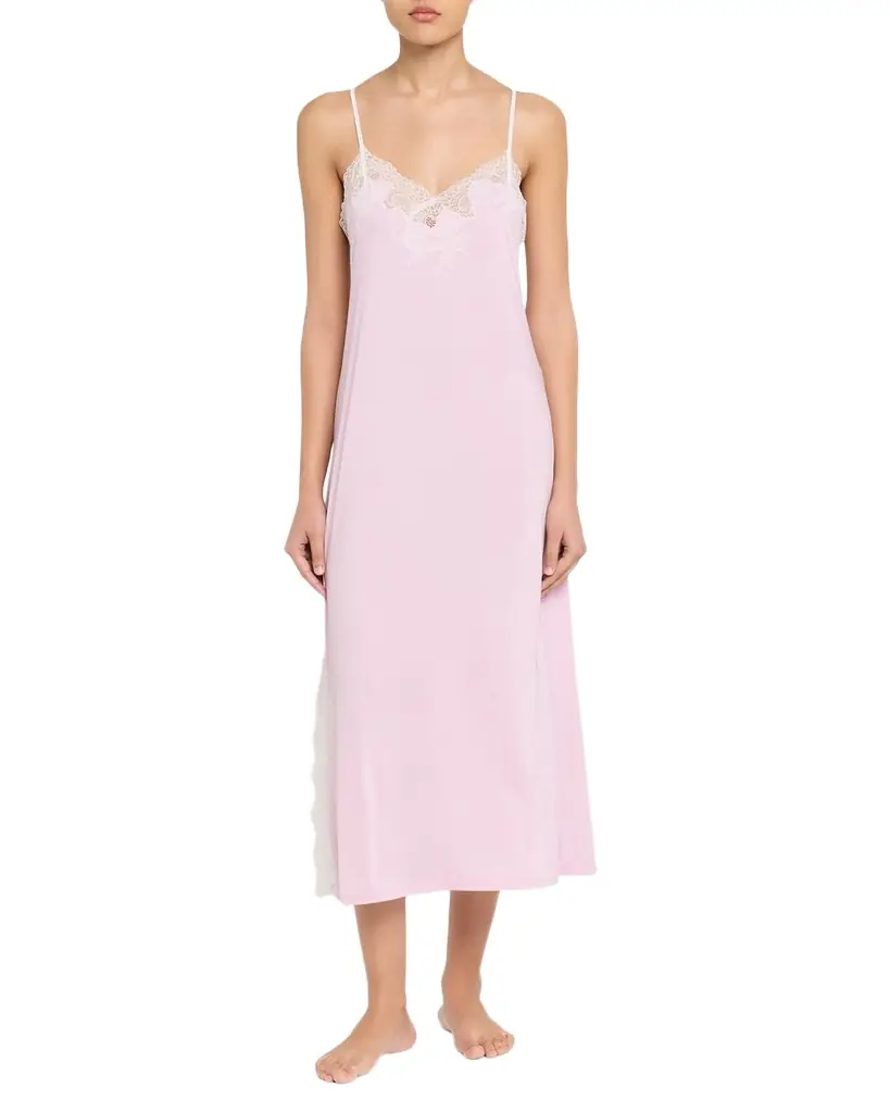 Natori Enchant Silky Lace-Trim Nightgown