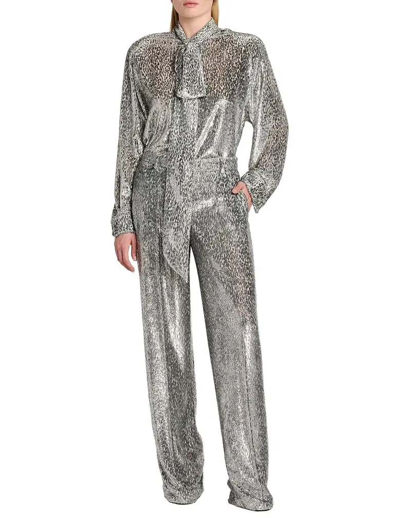 Stella McCartney Fil Coupe Pleated Straight-Leg Trousers