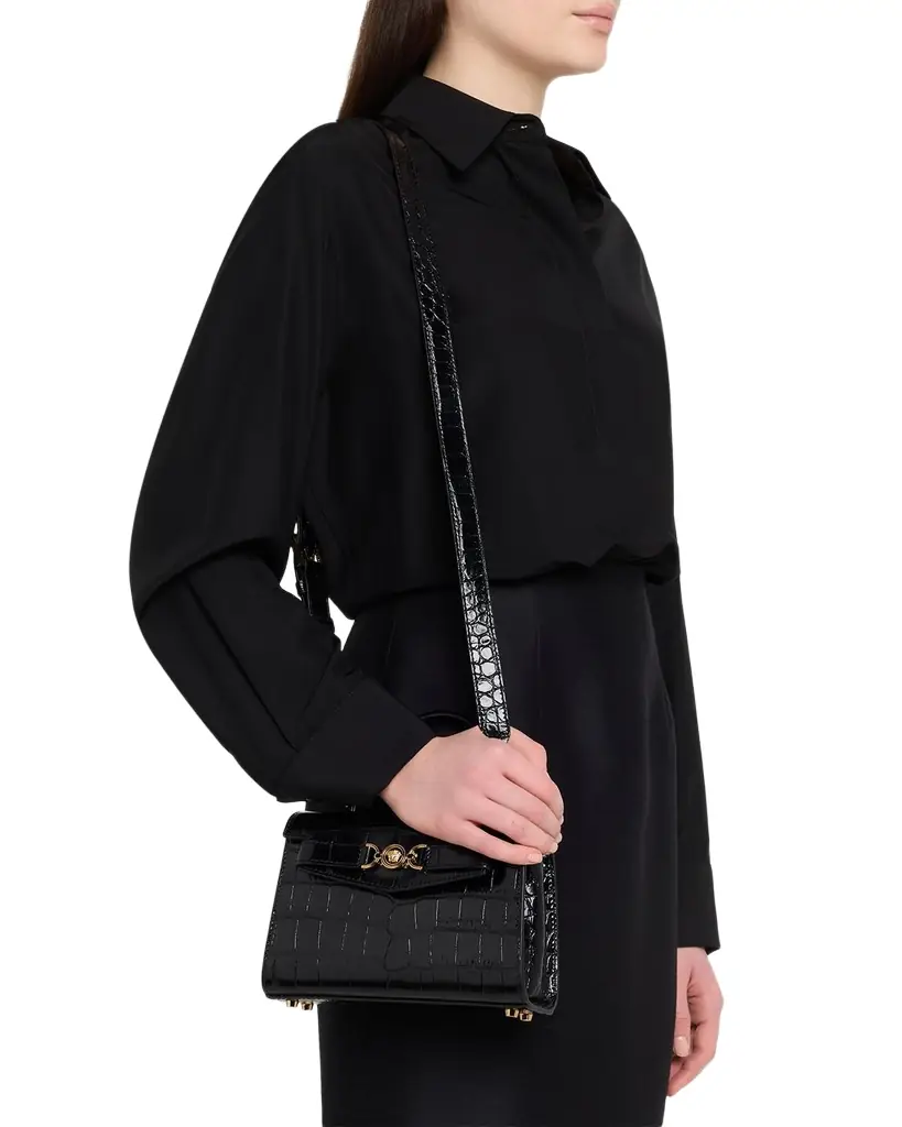 Versace Medusa '95 Croc-Embossed Leather Top-Handle Bag