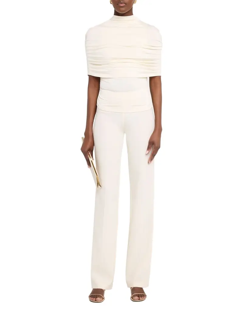 LAPOINTE Mock-Neck Ruched Jersey Top