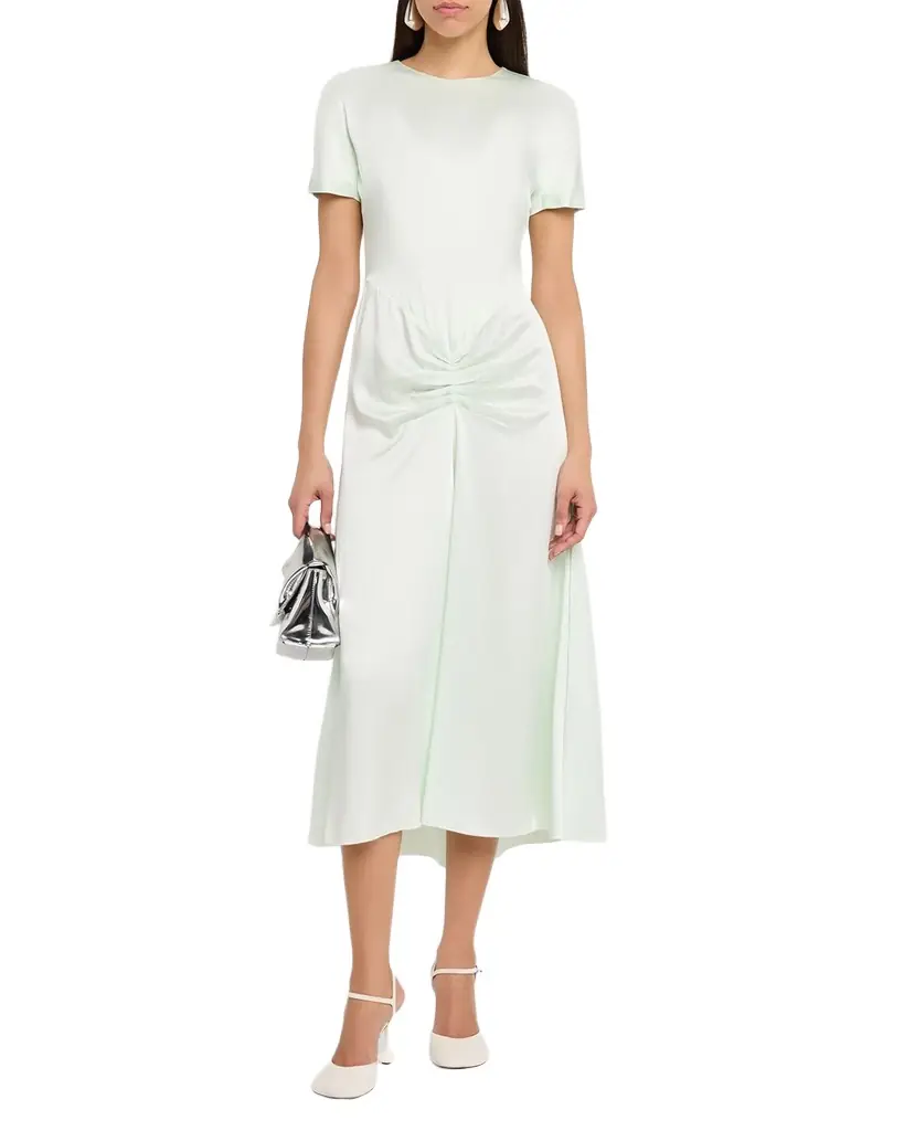 Victoria Beckham Gathered Waist Satin Midi Dress