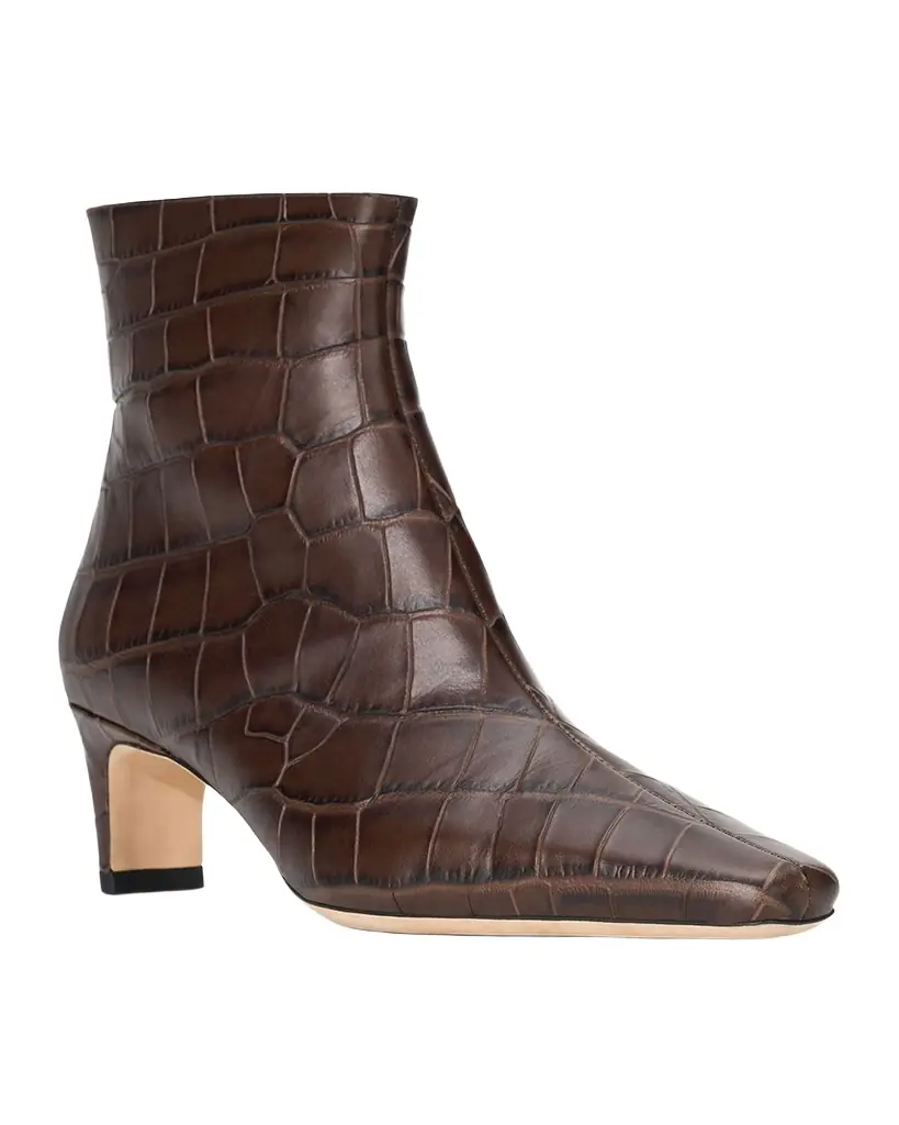 STAUD Wally Croc-Embossed Leather Ankle Boots