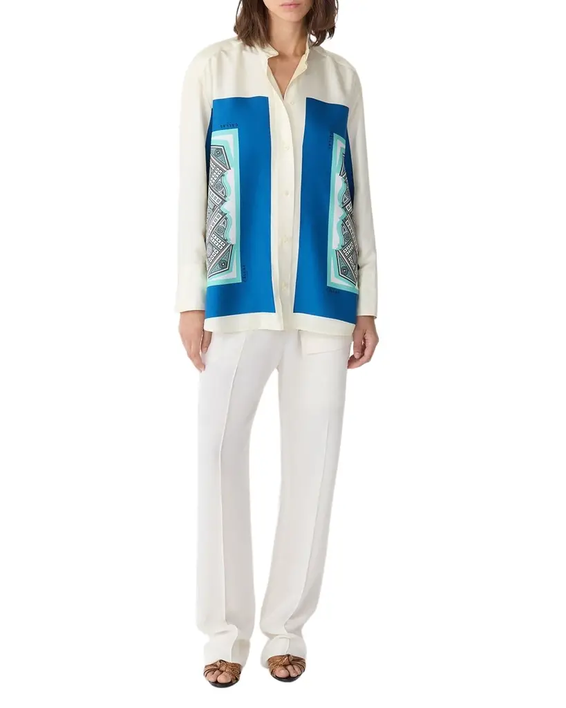 CALLAS Milano Lyn Oversized Geometric-Print Silk Shirt