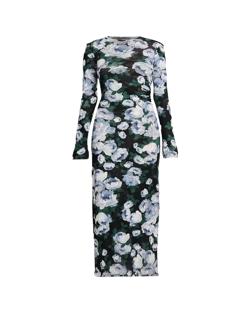 Stella McCartney Bunch Of Roses Mesh Long-Sleeve Maxi Dress