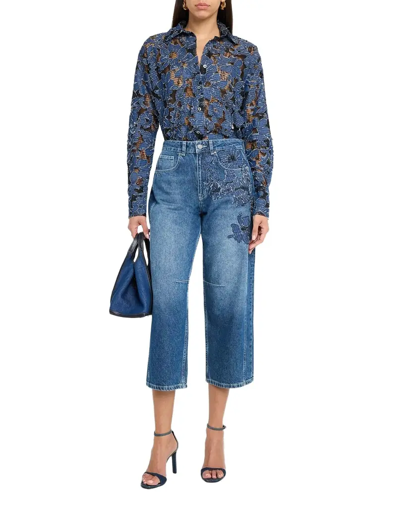 JBQ Archie Floral Embroidered Cropped Jeans