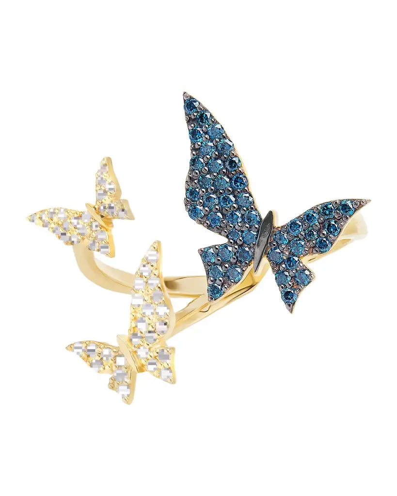 LANA Denim Blue and White Diamond Multi Butterfly Wrap Ring