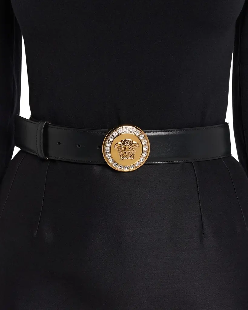 Versace La Medusa Embellished Leather Belt