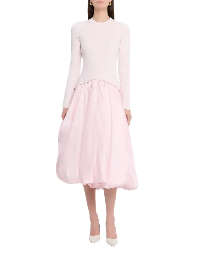 SIMKHAI Kenlie Mock-Neck Bubble Midi Dress