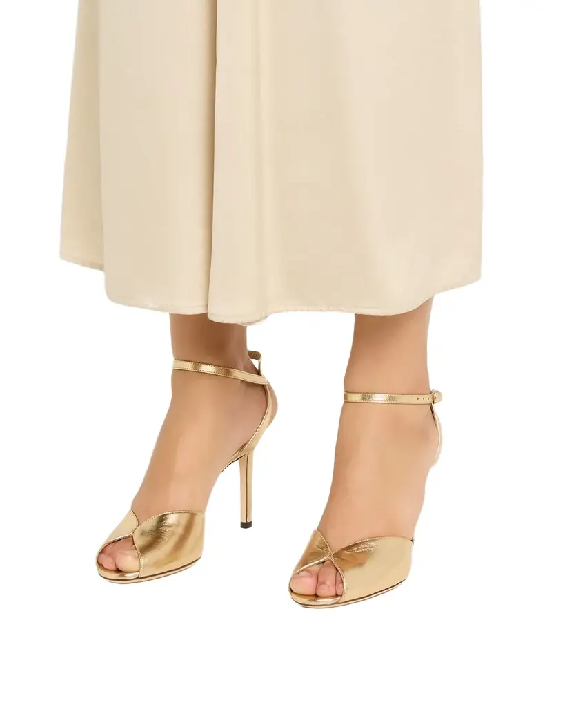 Jimmy Choo Sacora 85 Metallic Leather Peep-Toe Sandals
