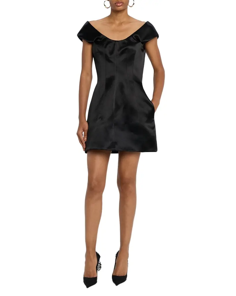 McQueen Off-The-Shoulder Satin Crepe De Chine Mini Dress