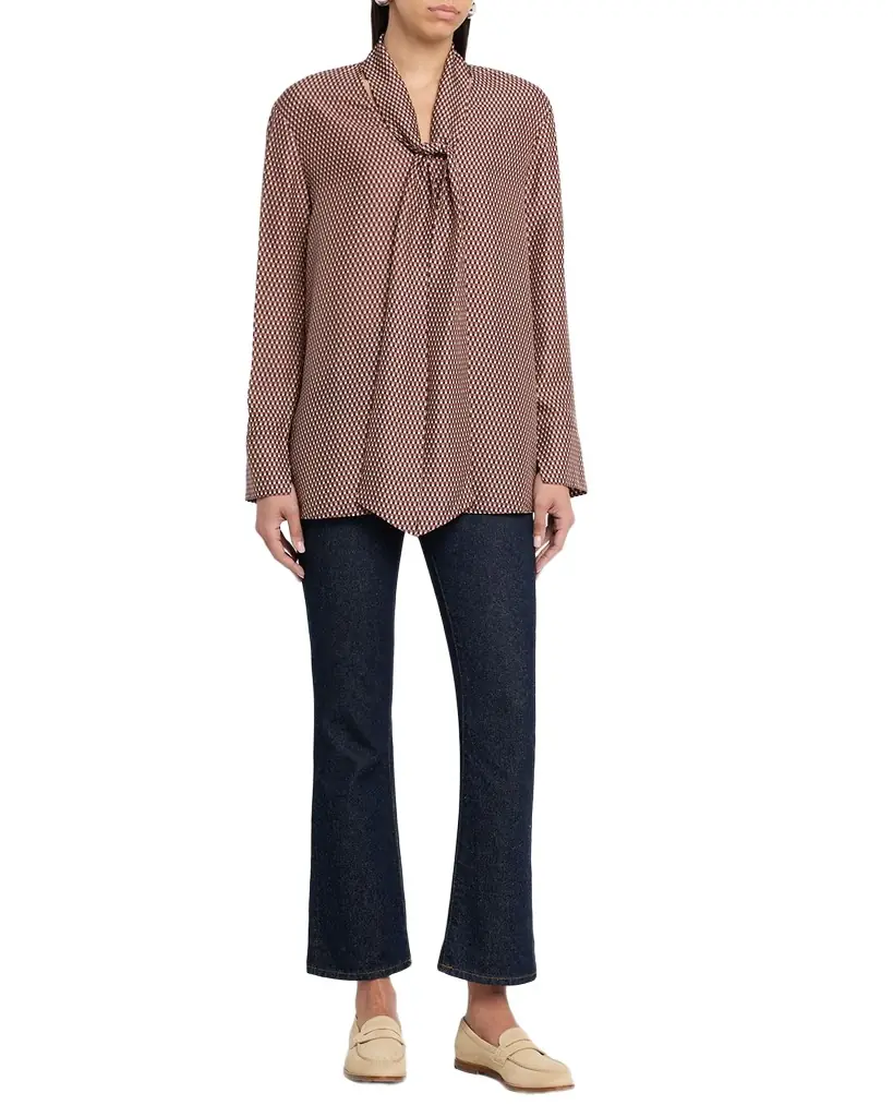 Joseph Adele Geometric-Print Tie-Neck Blouse