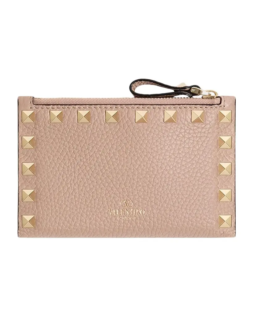 Valentino Garavani Rockstud Leather Card Holder/Coin Purse