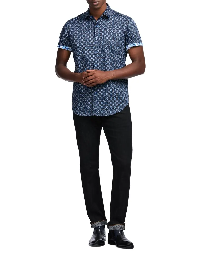 Robert Graham Men 's Bramston Geometric Satin Short-Sleeve Shirt