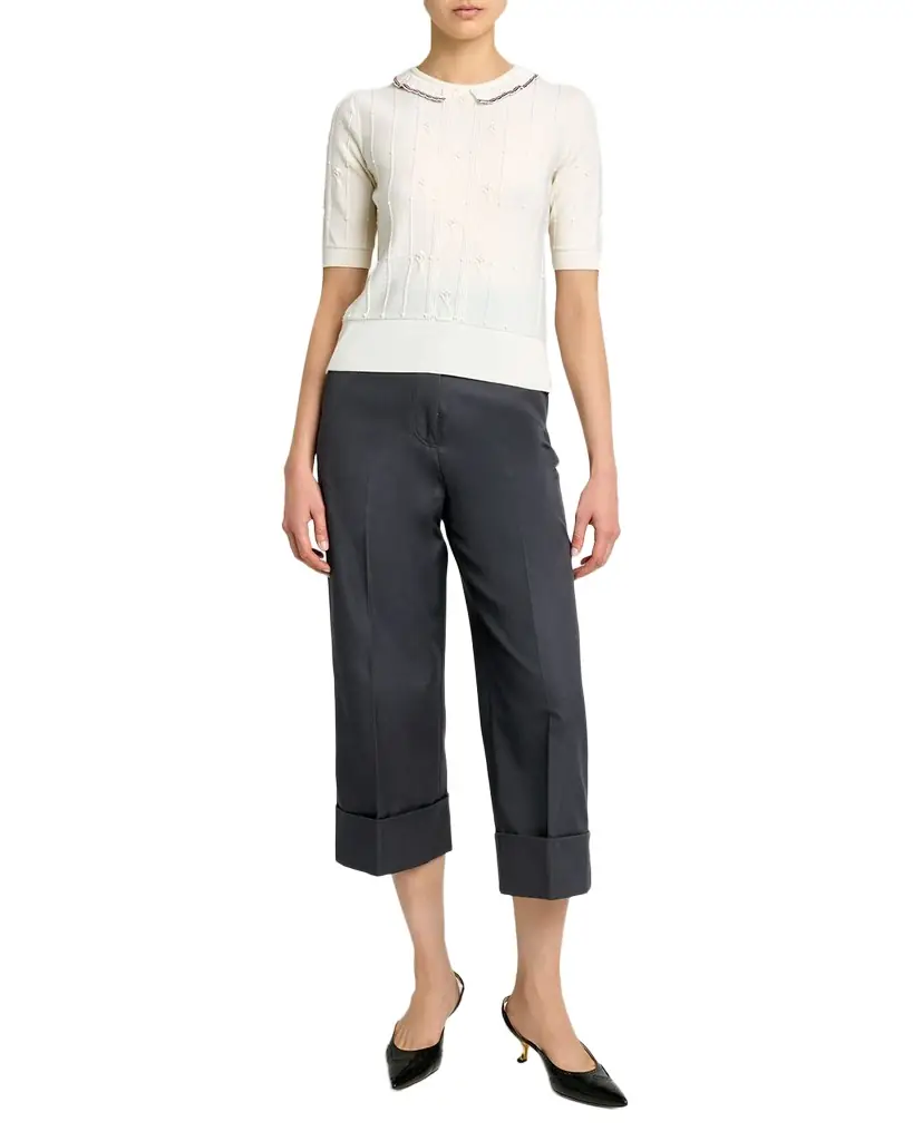 Thom Browne Collared Bobble Stitch Short-Sleeve Sweater